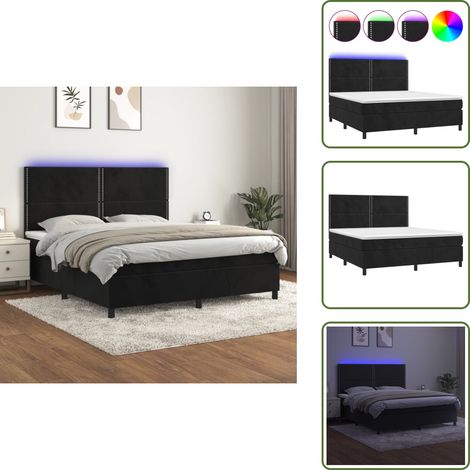 The Living Store Boxspringbett mit Matratze & LED Schwarz 180x200 cm Samt - Matratze