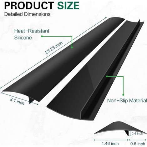 Set di 2 coprigiunti per piano cottura resistenti al calore, protezioni per giunti del piano cottura, facili da pulire, coprigiunti in silicone nero da 53 cm (21 pollici). (1/4)