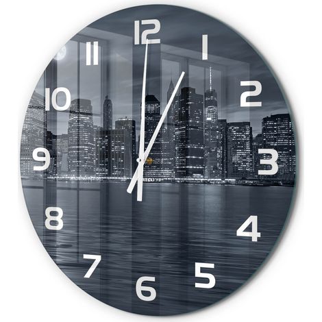 Horloge Murale Ronde Pratique et Décorative Verre Trempé Silencieuse New York la nuit fi 60 cm (1/5)