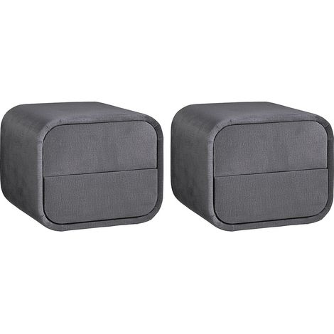 Lot de 2 tables de chevet – 2 tiroirs – Velours – Gris – VENALORA (1/4)