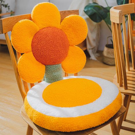 Coussin de chaise, coussin de dossier pour siège de bureau, motif tournesol, jaune et rouge, 40 x 40 x 35 cm / 15,7 x 15,7 x 13,8 pouces (1/4)