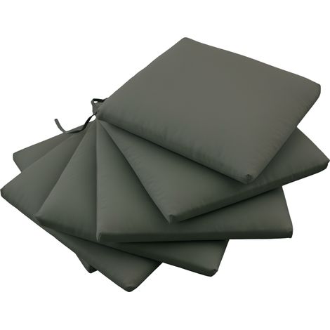 6er-Set Gartenstuhlkissen, 3 cm Polsterung, Polyestergewebe, Maße 42 x 42 cm, dunkelgrau. Ideal für Terrasse, Balkon oder Gartenmöbel.