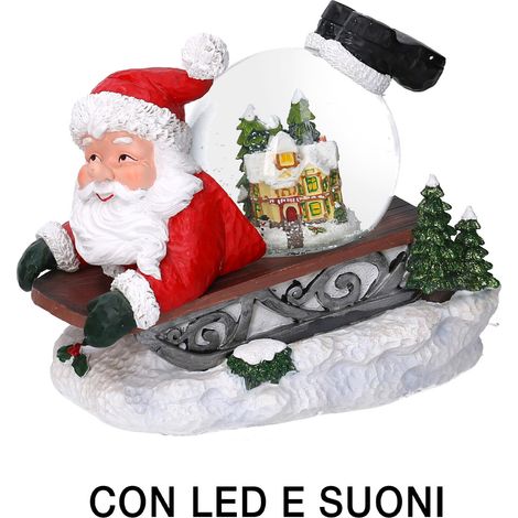 Palla di vetro con Led in Resina babbo natale slitta con musica cm 19,5x12,5xh18 (1/3)