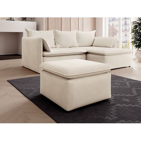Canapé d'angle droit convertible et pouf en velours côtelé beige TEODORA