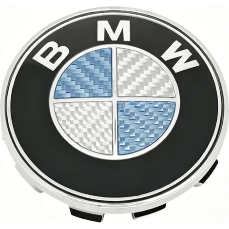 Satz mit 4 Radnabenkappen (68 mm) für BMW 1er, 3er, 5er, 7er, X1, X3, X4, X5, X6, Felgenmitte im Carbonfaser-Look, blau-weiß, 4 Stück (1/3)