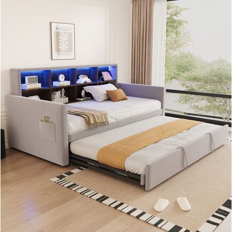 Sofá cama extensible doble con almacenaje LED y USB HAVRYA (1/5)