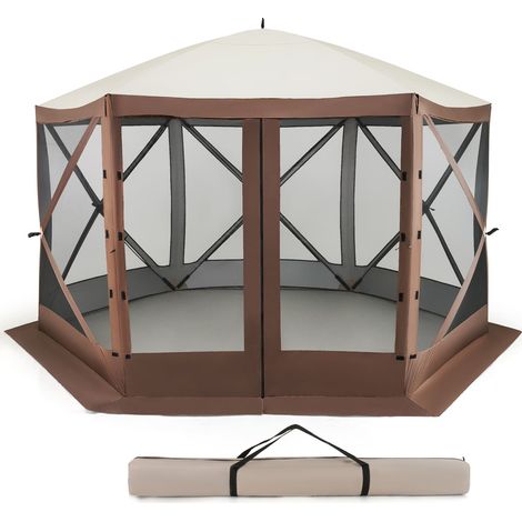 COSTWAY 350 x 230 cm Pop-up Gazebo Tent Outdoor Canopy Sun Shelter-Coffee (1/5)