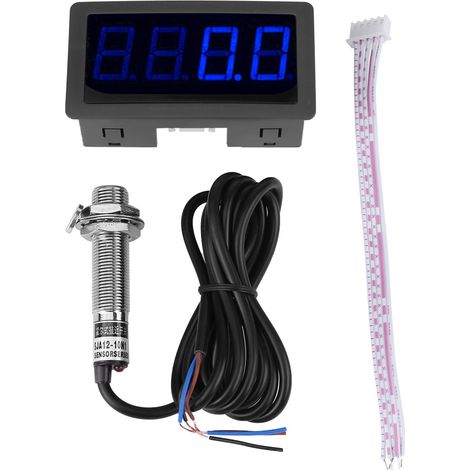 4 Digital LED Tachometer RPM Speed Meter  Hall Proximity Switch Sensor NPN(Blue)