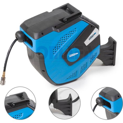 Carrete de Manguera Aire Comprimido 15 m + 2 m Conector de 1/4" Soporte Pared 180° 7,5 x 11.5 mm AZUL (1/5)