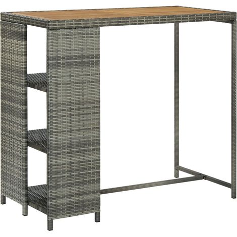 Bartisch mit Regal Grau 120x60x110 cm Poly Rattan