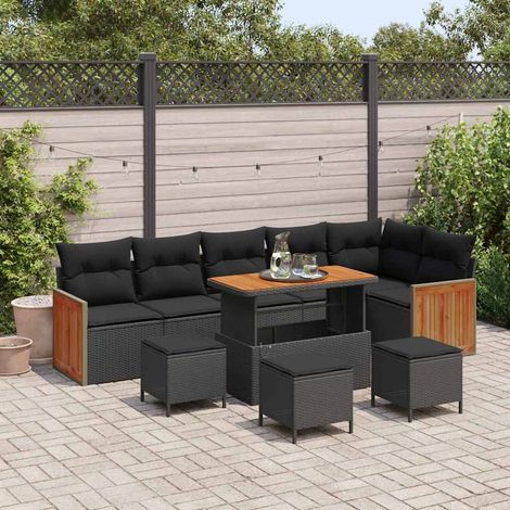 Conjunto de sofás de jardín 10 uds. 9-Número de plazas Negro vidaXL (1/5)