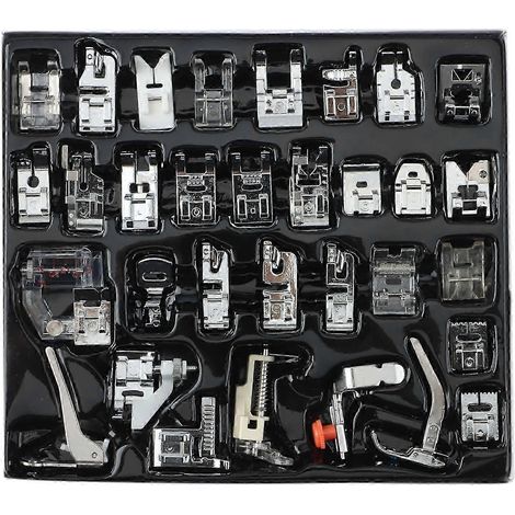 Kit de 32 accessoires pour machines à coudre, comprenant un pied presseur pour tricot invisible, compatible avec la plupart des machines à coudre. (1/4)