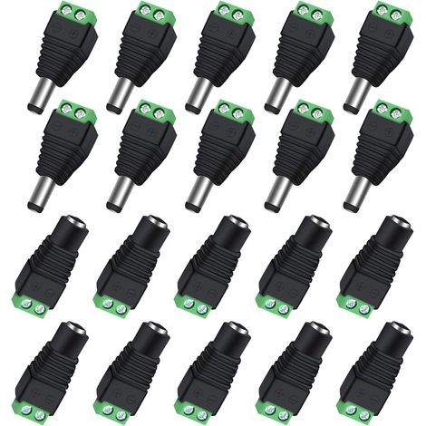 CSPARKV Lot de 10 Paires de connecteurs d'alimentation BNC/DC mâles et Femelles 2,1 x 5,5 mm pour caméra de vidéosurveillance/Bande LED (1/5)
