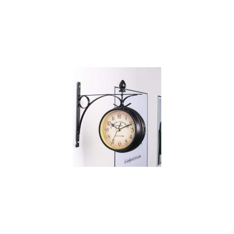Horloge murale rétro double face SHANGSKY, horloge de jardin d'extérieur avec boîtier en fer antique étanche, pour l'intérieur et l'extérieur, cadeau d'anniversaire pour homme (noir) (1/5)