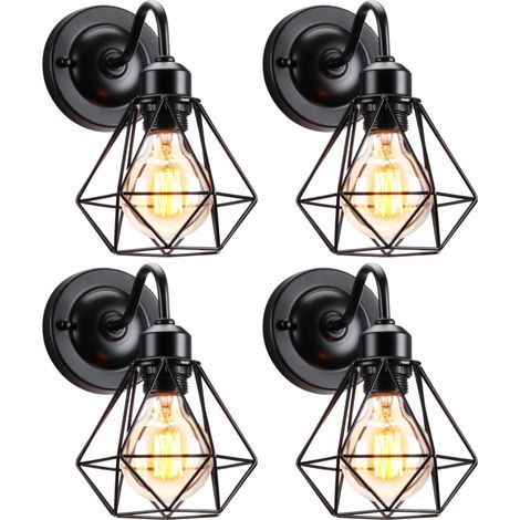 4 Stücke Vintage Wandlampe Innen Wandleuchte Metall Käfig Wandspot Schwarz Ø15,5cm für Café Restaurant Schlafzimmer