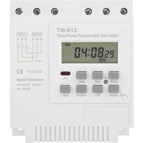 Interrupteur de minuterie triphasé, TM-163 380 V, relais de minuterie numérique intelligent hebdomadaire, contrôle programmable, interrupteur de minuterie d'alimentation (1/4)
