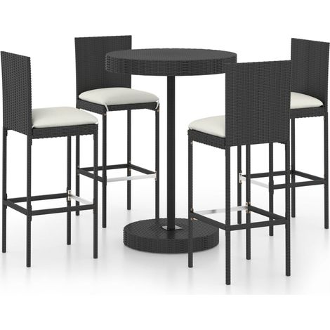 5 Piece Garden Bar Set with Cushions Poly Rattan Black vidaXL (1/5)