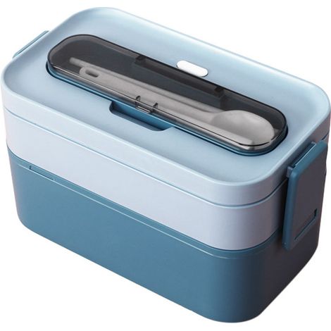 LAN BDD Bento Lunch Box Set, Boîte à Lunch 1600 ml avec Couverts, Boîte à Lunch Anti-Fuite pour Pique-Nique, Travail, Snack, Boîte à Lunch Micro-Ondes