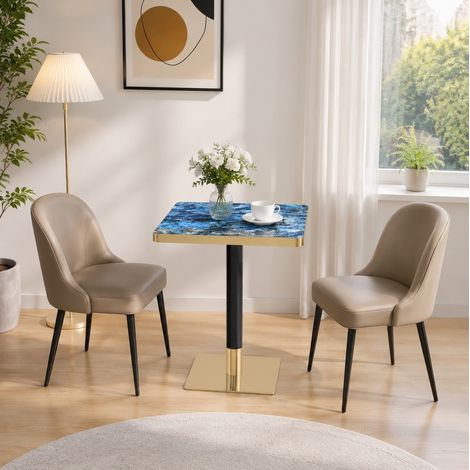 Table à manger carrée 60 x 60 cm effet marbre bleu, structure métal, pour 2 à 4 personnes OKMYHOME (1/5)