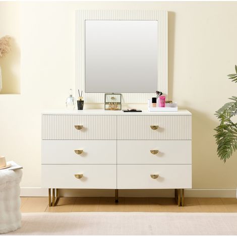 Meuble rangement 6 tiroirs miroir mural 80x80 blanc OKMYHOME (1/5)