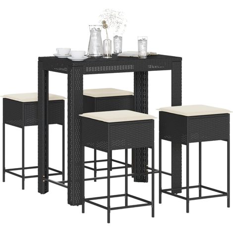 5-tlg. Gartenbar-Set mit Kissen Schwarz Poly Rattan (1/5)