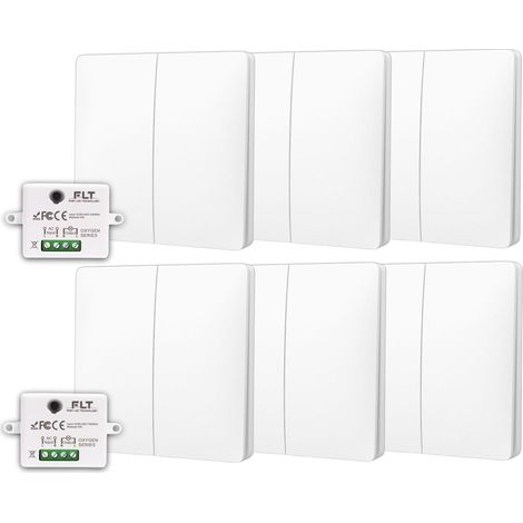 Kit interrupteur va et vient sans fil et sans pile radio - Auto alimenté piézoélectrique - 6 boutons double allumage + 2 récepteurs radios (1/5)
