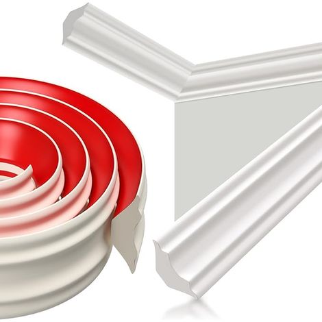 Moulure Auto Adhesive Plafond, 13 mm x 19 mm TPE Autocollante Flexible Bandes de Calfeutrage, Moulages en Triangles Auto-Adhésif pour Bords de Murs(Blanc) (1/5)