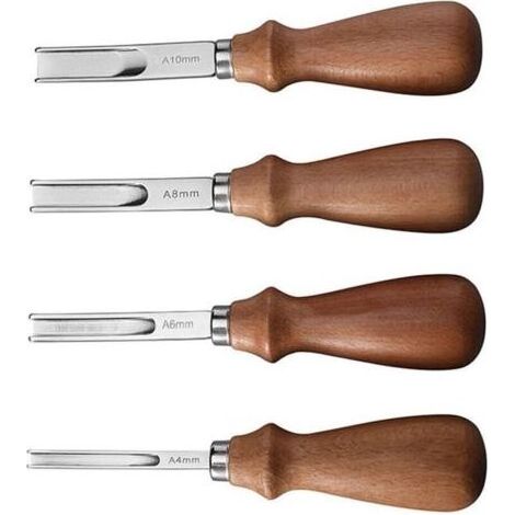 Kaelt - 4PCS Couteau à Parer en Cuir, Outil de Maroquinerie avec Manche en Bois 4mm, 6mm, 8mm, 10mm Outils pour Parer les Bords du Cuir pour le Travail du Cuir pour Biseauter Couper Découper et Marqua (1/4)