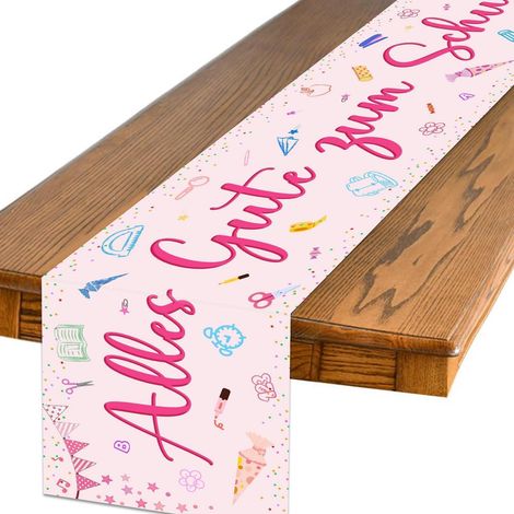 Tischläufer Schulanfang Einschulung 180x35 cm Rosa mit Schriftzug