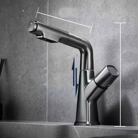 Robinet gris métal – Évier cuisine – Buse cannelée – Eau tempérée – Look industriel