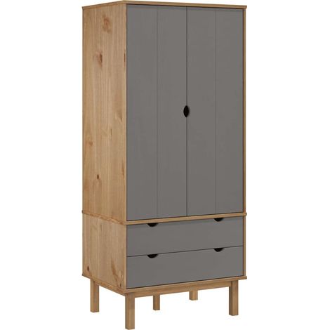 Armario OTTA madera maciza pino marrón y gris 76,5x53x172 cm vidaXL