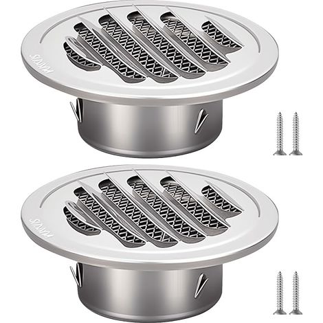 Lot de 2 grilles d'aération - 70 mm - En acier inoxydable - Rond - 70 mm - Couvercle d'aération en acier inoxydable 304 - Pour cheminée, cuisine, salle de bain (1/5)