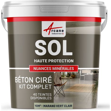 Béton ciré sol en kit, primaire et vernis de finition inclus - 10 m² (en 2 couches) Marang Vert Clair - ARCANE INDUSTRIES