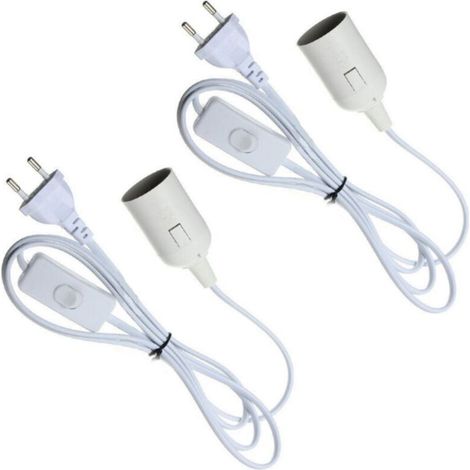 1.8m LED Pendant Lights – Set of 2 E27 sockets with integrated cable, plug and switch – Neutral White
