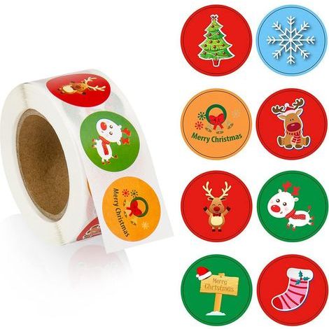 Christmas Gift Stickers 500 Pieces 2.5cm Round Stickers for DIY Gifts, Envelopes, and Christmas Gift Wrapping (1/5)