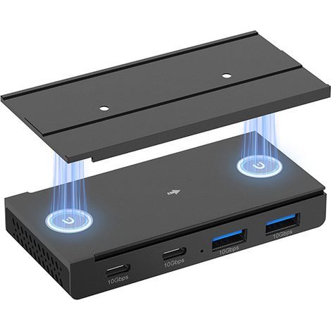 Applicable 10Gbps Magnetic USB-C Hub, 4-Port USB 3.2 Gen2 Data Transfer,1 USB 3.2 + 2 Type C Port, Includes Sliding Rail, Screws and Sticky Pads for MacBook Laptop PC, Black