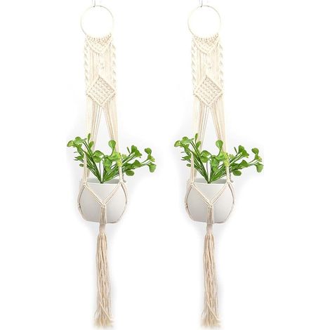 2 Pcs DIY Cintre De Pot De Fleur en Corde De Coton Tressé, Support De Plante La Main pour Cadeau Pots Ronds Et Carrés Panier Suspendu Intérieur Et Extérieur-Grand Anneau (1/5)