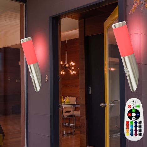 2x applique con rilevatore di movimento lampada da esterno parete moderna torcia da parete giardino, telecomando dimmerabile, LED RGB, DxH 7,6x41 cm (1/5)