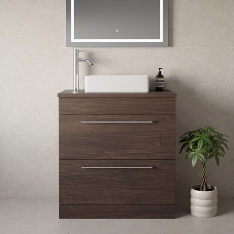 Napoli 390 Brown Oak 800mm 2 Drawer Vanity Unit for Countertop Basins - 800mm - Chrome 480mm Handle