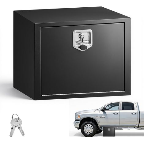Boîte à Outils pour Camion en Acier 609x457x457 mm, Coffre à Outils sous Châssis ou sous Plateau, Rangement pour Benne Camionnette Fourgonnette Remorque SUV, avec Serrure et Clés, Noir (1/5)