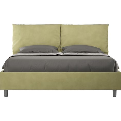 Letto Matrimoniale rivestito in Microfibra - ANTEA - Tipologia Letto: Alzata Doppia - Colore: Tè verde - Dimensione Rete: 160x190 (1/5)