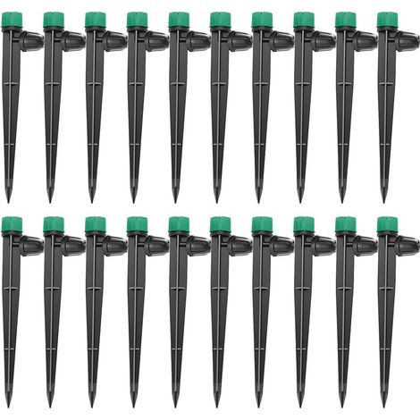 20 gocciolatori per irrigazione regolabili, microirrigatori a 360° con 8 fori, connettori a barb e picchetto di supporto per tubi da 4/7 mm, gocciolatori per irrigazione a innesto, verde