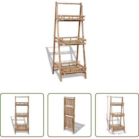 Étagère triangulaire -  Étagère à plantes pliable 3 niveaux Bambou (1/5)