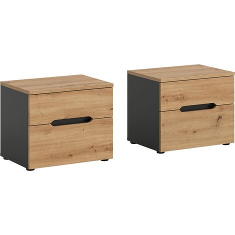 Lot de 2 chevet 50x37x42cm décor naturel et anthracite - KANUT