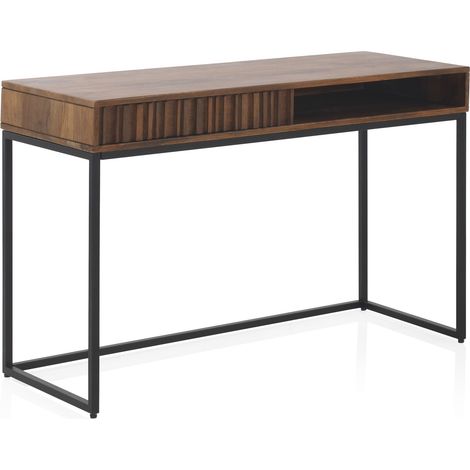 Bureau avec tiroir, en bois de manguier massif stratifié, piètement en métal (1/5)