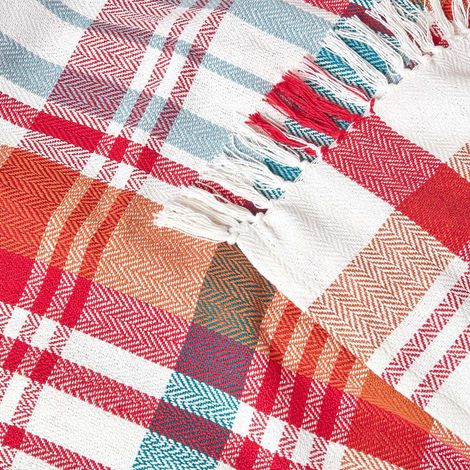 HOMESCAPES Tagesdecke Falun mit Tartanmuster und Fransen, rot, 255 x 360 cm