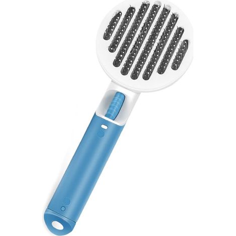 Brosse de toilettage, brosse à lécher autonettoyante, pour chiens et chats à poils longs ou courts, élimine le sous-poil mort (peigne rond, BLEU)-AquaForge (1/4)