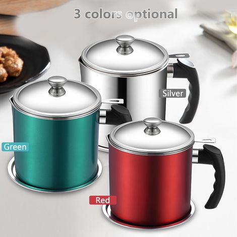 Pot de passoire à huile en acier inoxydable, récipient de stockage de graisse de Bacon avec maille fine pour le stockage de la friture et de la cuisson (1/5)