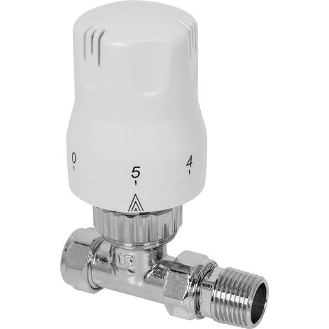 Straight Designer Radiator Valve Thermostatic 15mm x 1/2" White Chrome (1/2)