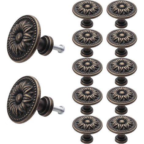 Lot de 12 boutons de tiroir, boutons de porte de meuble vintage avec vis (1/4)